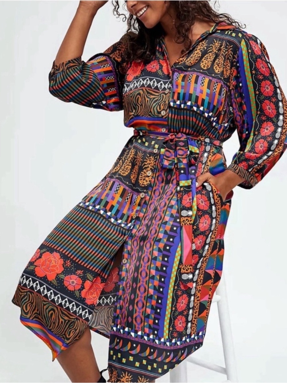Farm Rio Anthropology Ciela button down belted shirtdress